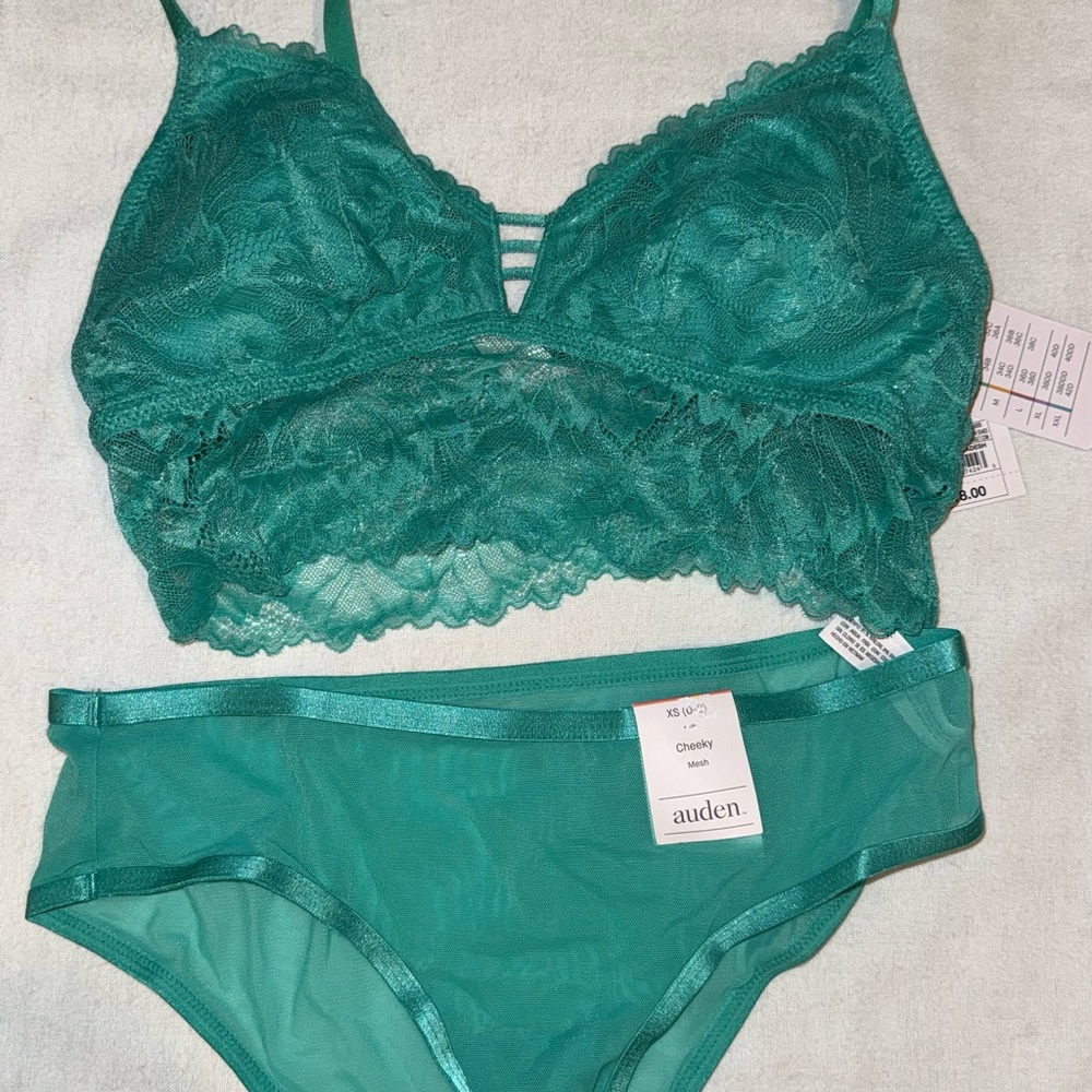 Auden Emerald Green Lace Bralette & Cheeky Panty Set XS St Patty’s Day